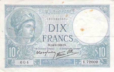France 10 Francs Minerve - 14-09-1939 Série V.72009 - TTB