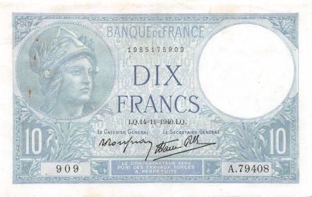 France 10 Francs Minerve - 14-11-1940 Série A.79408 - TTB+
