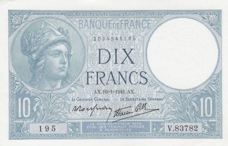France 10 Francs Minerve - 16-01-1941 - Série V.83782