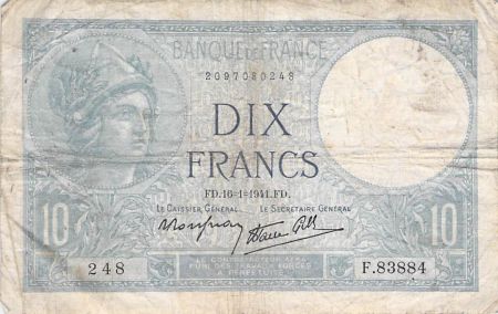 France 10 Francs Minerve - 16-01-1941 Série F.83884 - PTB