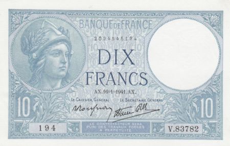 France 10 Francs Minerve - 16-01-1941 Série V.83782 - SPL