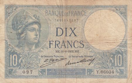 France 10 Francs Minerve - 16-09-1932 - Série Y.66034