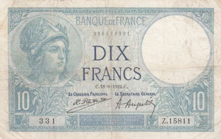 France 10 Francs Minerve - 18-09-1924 Série Z.15811- TB