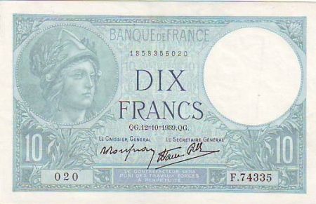 France 10 Francs Minerve - 1939