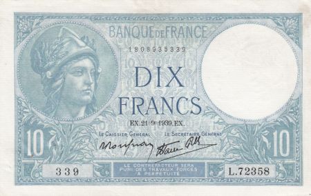 France 10 Francs Minerve - 21-09-1939 - Série L.72358