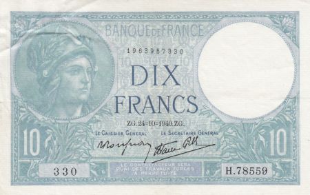 France 10 Francs Minerve - 24-10-1940 - Série H.78559