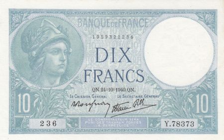 France 10 Francs Minerve - 24-10-1940 - Série Y.78373