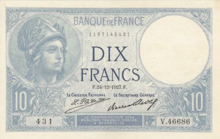 France 10 Francs Minerve - 24-12-1927 Série V.46686