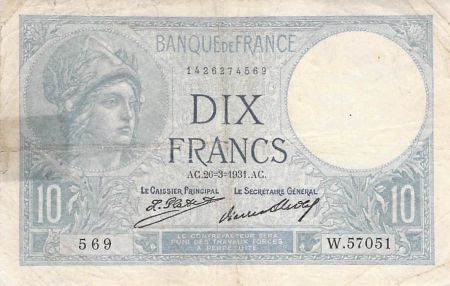 France 10 Francs Minerve - 26-03-1931 Série W.57051 - TB