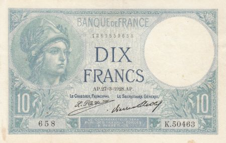 France 10 Francs Minerve - 27-03-1928 Série K.50463 - TTB