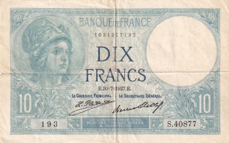 France 10 Francs Minerve - Série S.40877- 30-07-1927 - F.6.12