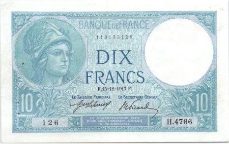 France 10 Francs Minerve 15-12-1917 - Série H.4766