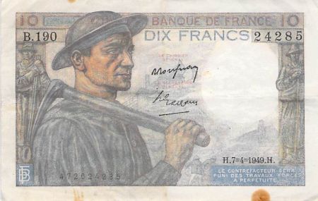France 10 Francs Mineur - 07-04-1949 Série B.190 - TTB
