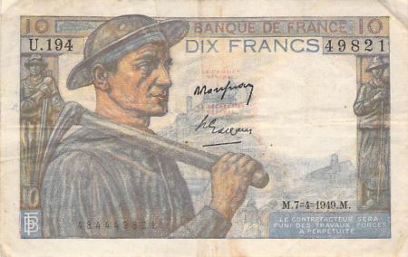 France 10 Francs Mineur - 07-04-1949 Série U.194 - TB