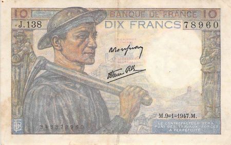 France 10 Francs Mineur - 09-01-1947 Série J.138 - TTB