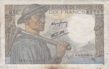 France 10 Francs Mineur - 09-09-1943 Série Q.55 - B+