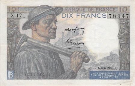 France 10 Francs Mineur - 10-03-1949 Série X.171 - TTB