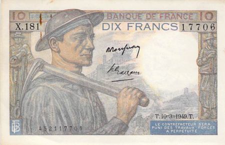France 10 Francs Mineur - 10-03-1949 Série X.181 - PSUP