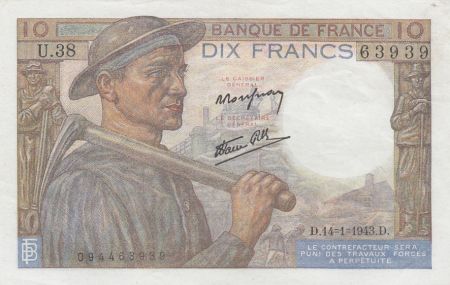France 10 Francs Mineur - 14-01-1943 Série U.38