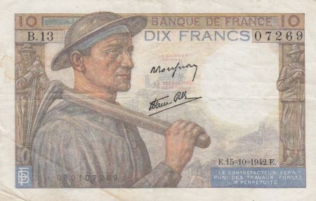 France 10 Francs Mineur - 15-10-1942 Série B.13 - TTB
