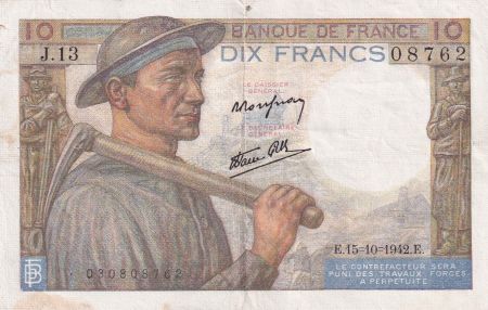 France 10 Francs Mineur - 15-10-1942 Série J.13 - TTB