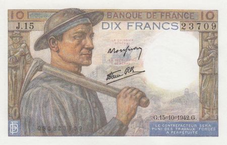 France 10 Francs Mineur - 15-10-1942 Série J.15