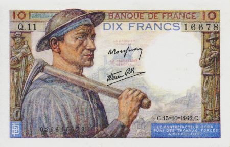 France 10 Francs Mineur - 15-10-1942 Série Q.11 - SUP