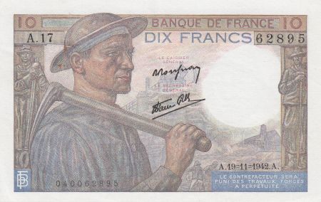 France 10 Francs Mineur - 19-11-1942 Série A.17 - SUP / SUP+