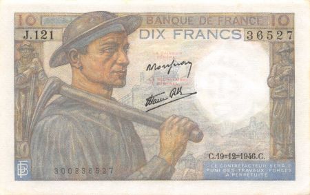 France 10 Francs Mineur - 19-12-1946 Série J.121 - SPL+