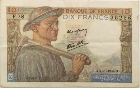 France 10 Francs Mineur - 20-01-1944 Série F.78 - TTB