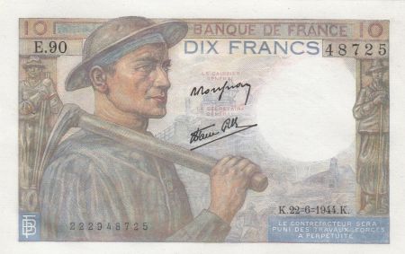 France 10 Francs Mineur - 22-06-1944 Série E.90 - SUP +
