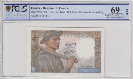 France 10 Francs Mineur - 25-03-1943 Série P.53   -  PCGS 69 OPQ