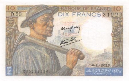 France 10 Francs Mineur - 26-11-1942 Série D.33 - P.NEUF