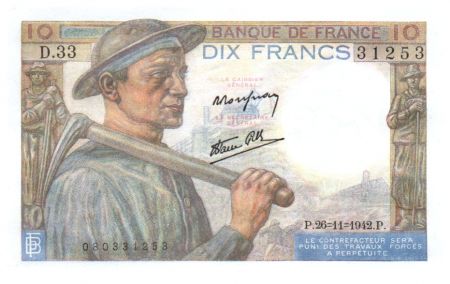 France 10 Francs Mineur - 26-11-1942 Série D.33