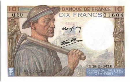 France 10 Francs Mineur - 26-11-1942 Série Q.20