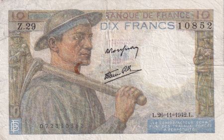 France 10 Francs Mineur - 26-11-1942 Série Z.29 - TB