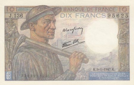 France 10 Francs Mineur 09-01-1947 - Série J.136