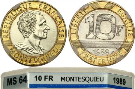 France 10 Francs Montesquieu - 1989 Frappe Courante - Bimetal - MS 64 - GENI