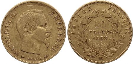 France 10 Francs Napoléon III - Tête nue 1858 BB Strasbourg