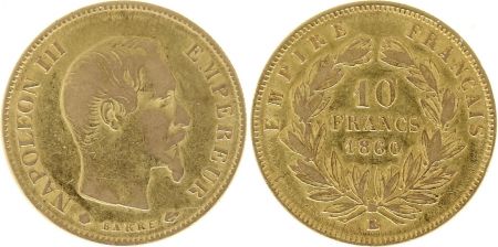 France 10 Francs Napoléon III - Tête nue 1860 BB Strasbourg Or