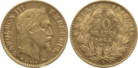 France 10 Francs Napoléon III Tête Laurée - 1864 A