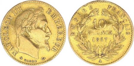 France 10 Francs Napoléon III Tête Laurée - 1867 A