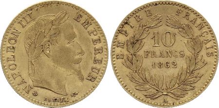France 10 Francs Napoléon III Tête Laurée -1862 A