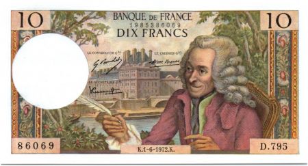 France 10 Francs Voltaire - 01-06-1972 Série D.795