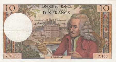 France 10 Francs Voltaire - 02-01-1969 - Série P.455