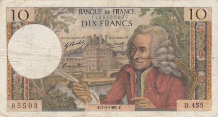 France 10 Francs Voltaire - 02-01-1969 Série B.455 - TB+