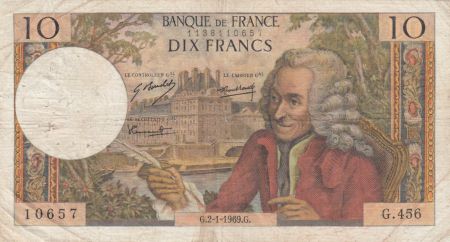 France 10 Francs Voltaire - 02-01-1969 Série H.456 - TB+