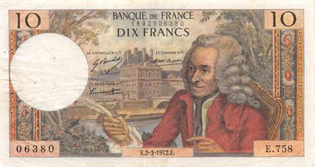 France 10 Francs Voltaire - 02-03-1972 Série E.758 - TTB