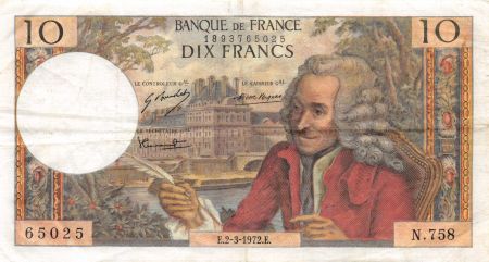 France 10 Francs Voltaire - 02-03-1972 Série N.758 - TTB