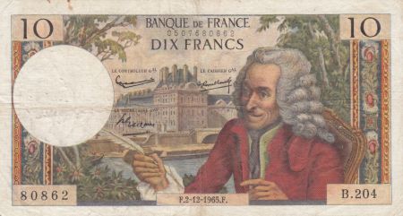 France 10 Francs Voltaire - 02-12-1965 Série B.204 - TB+